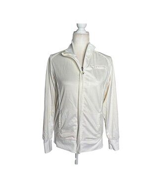 Nike Athletic Full Zip Track Jacket Womens Medium White Lined Pockets Grey Tag